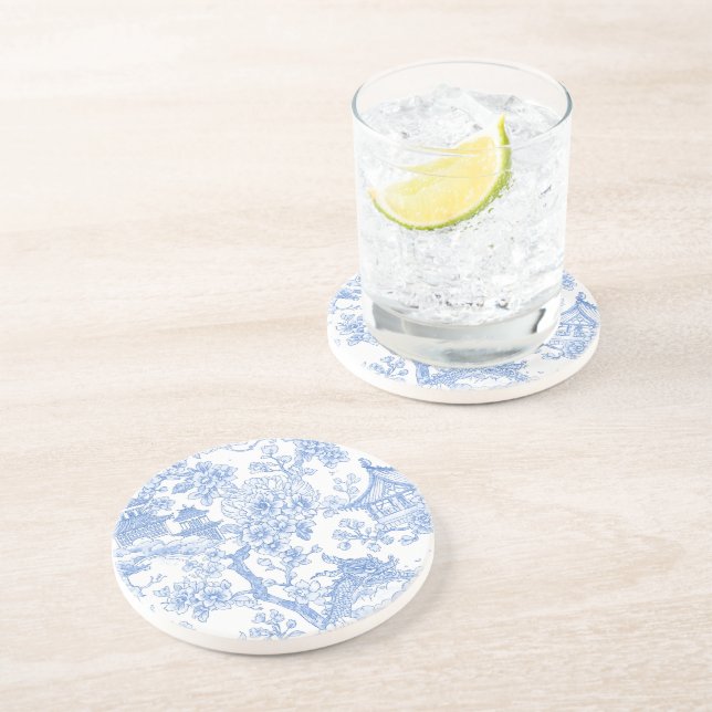 Blå Chinoiserie Toile Drak Sakura Underlägg (Sidan)