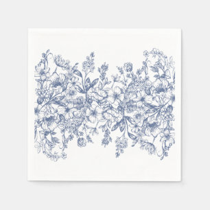 Blå Chinoiserie Vintage Blommig Bröllopsdessert Pappersservett