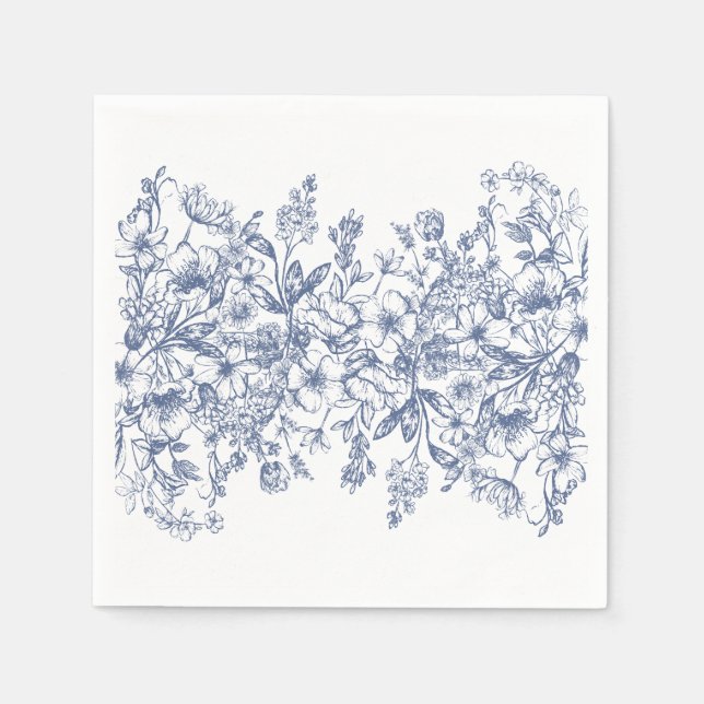 Blå Chinoiserie Vintage Blommig Bröllopsdessert Pappersservett (Framsidan)