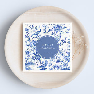 Blå chinoiserie vintage bröllopsdusch pappersservett