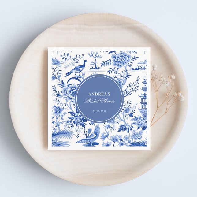 Blå chinoiserie vintage bröllopsdusch pappersservett (Skapare uppladdad)