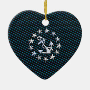Blå Chrome Style Yacht Flagga på Grille Print Julgransprydnad Keramik