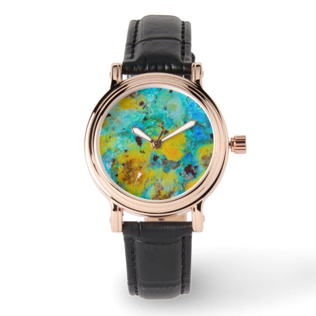 Blå Chrysocolla Jasper Armbandsur (Framsida)