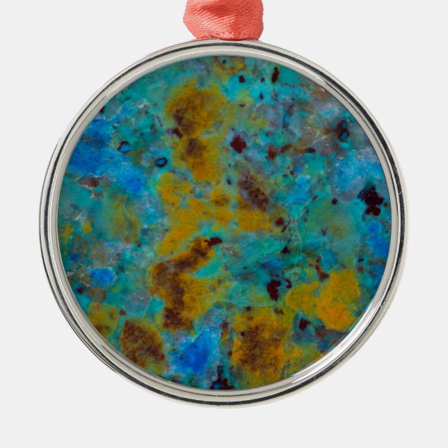 Blå Chrysocolla Jasper med fläckar Julgransprydnad Metall (Framsidan)