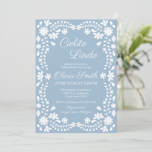 Blå Cielito Lindo Mexikansk Folkkonst Baby Shower Inbjudningar