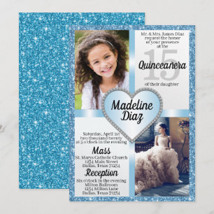 Blå Cinderella Quinceañera-inbjudan Cumpleaños Inbjudningar