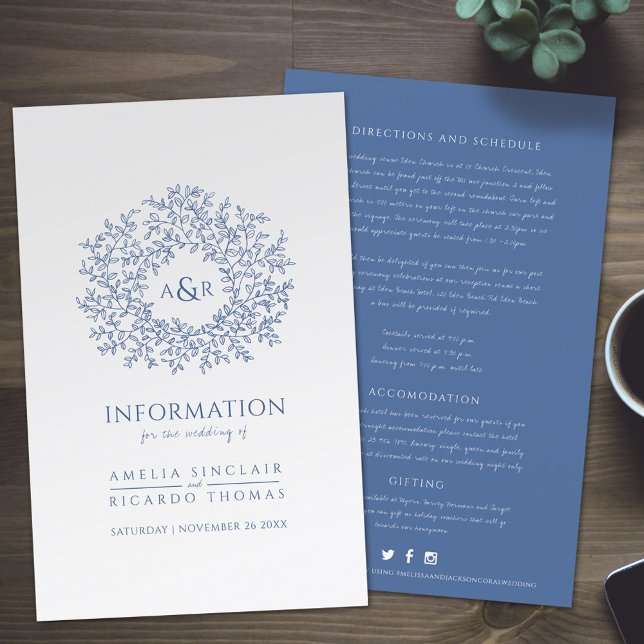 Blå cirkel av blad vigselgästinformation (Skapare uppladdad)