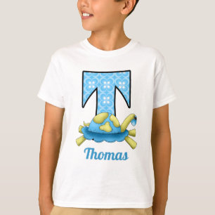Blå cirkel Skriv ut Turtle Monogram Brev T Tee