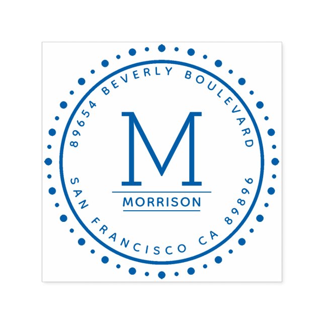 Blå cirkulär Gräns | MonogramReturadress Självfärgande Stämpel (Design)