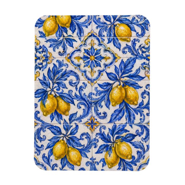 Blå Citron Azulejo Kakel Magnet (Vertikal)