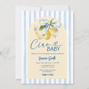 Blå Citron Babyflaska Ciao Baby Shower Inbjudan