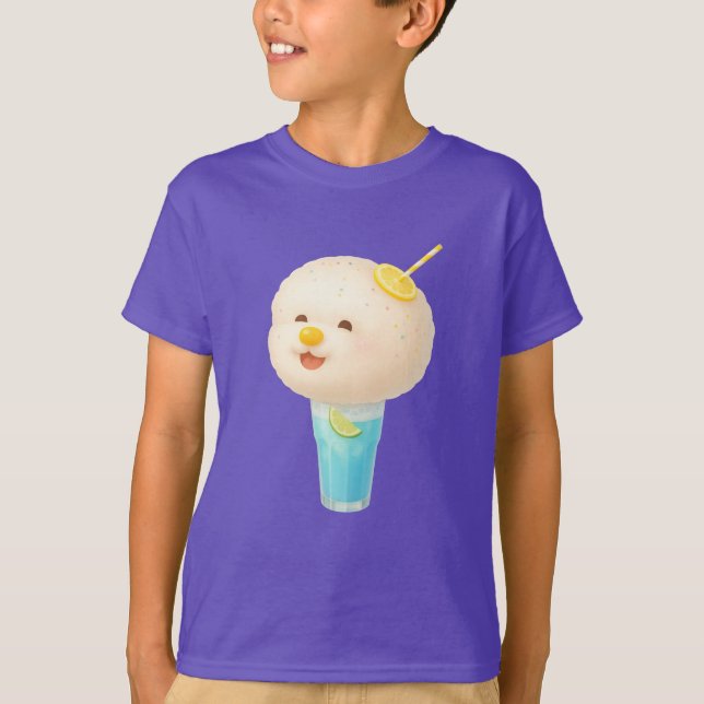 Blå Citron Float: Leende Bichon Bomullskandis T Shirt (Framsida)