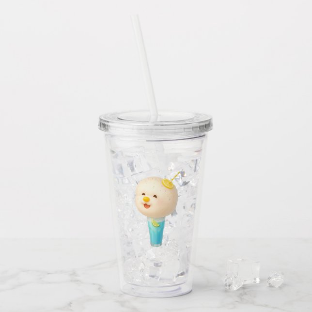 Blå Citron Float: Leende Bichon Bomullskandis Take Away Mugg (Framsida Ice)