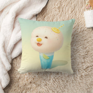 Blå Citron Float: Leende Bichon Cotton Candy Kudde