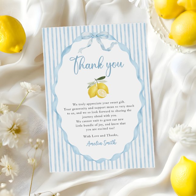 Blå Citron Teman Tacksamhetskort för Baby Shower (Skapare uppladdad)
