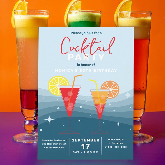 Blå Citrus Sommar Cocktail Födelsedagsfest Inbjudningar (Skapare uppladdad)