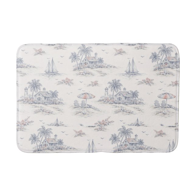 Blå Coastal French Toile Badrumsmatta (Framsidan)