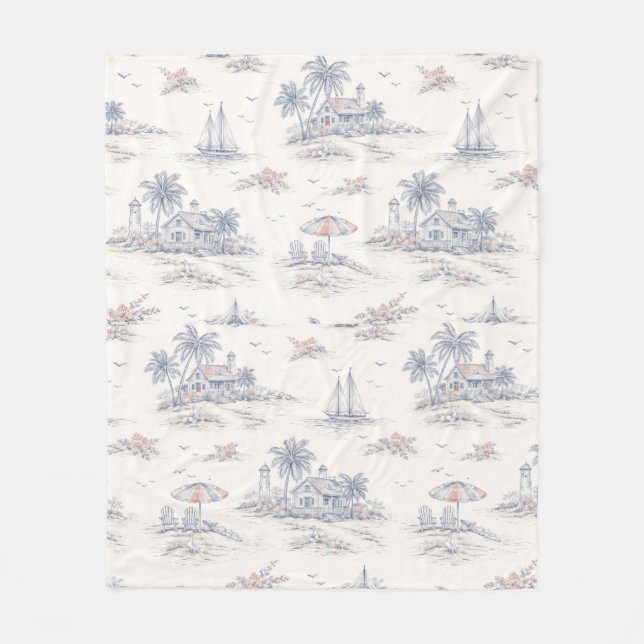 Blå Coastal French Toile Fleecefilt (Framsidan)