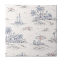 Blå Coastal French Toile
