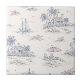 Blå Coastal French Toile Kakelplatta