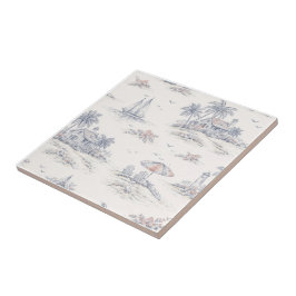 Blå Coastal French Toile Kakelplatta