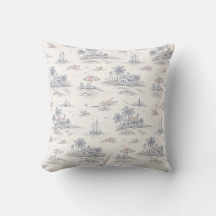Blå Coastal French Toile Kudde