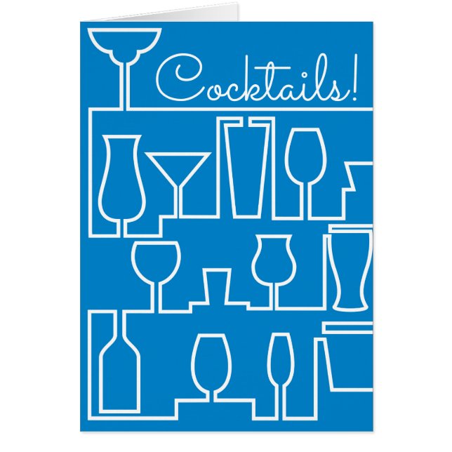 Blå cocktail party hälsningskort (Framsidan)