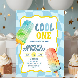 Blå Cool One Glasspinne Sommar Pojke Födelsedag Inbjudningar
