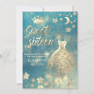 Blå coola celestial måne och stjärnor sweet sixtee inbjudningar