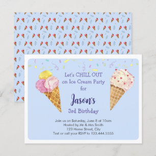 Blå Coola Ice Cream Barns födelsedag Party Inbjudan Vykort