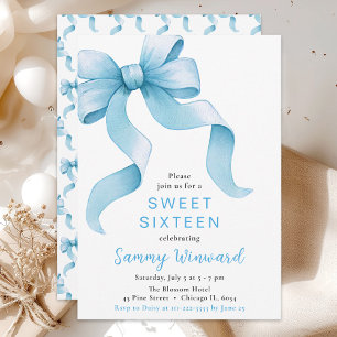 Blå Coquette-båge Sweet Sixteen Inbjudningar