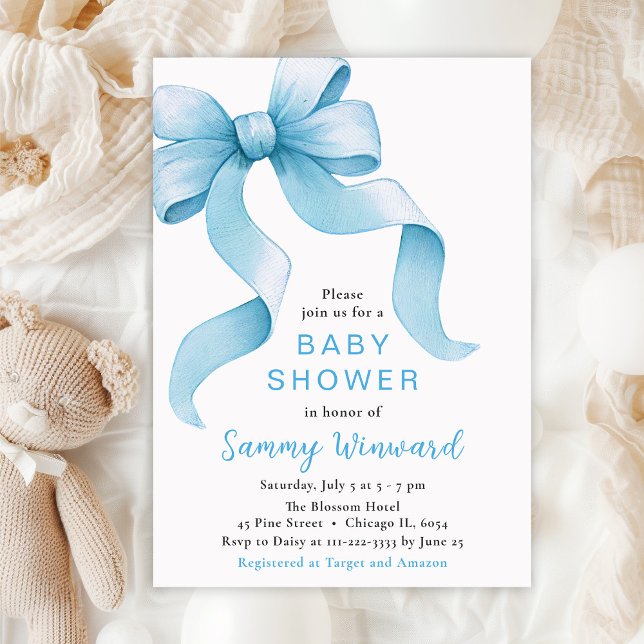 Blå Coquette Bow Baby Shower-fest Inbjudningar (Skapare uppladdad)