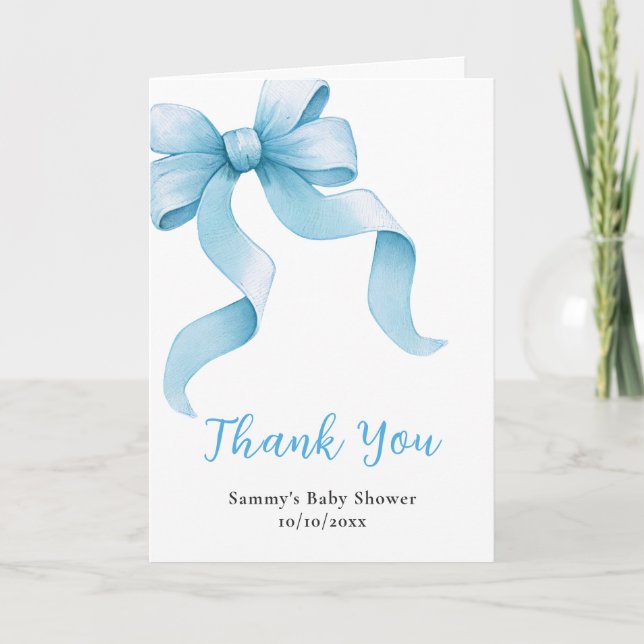 Blå Coquette Bow Baby Shower-fest Tack Kort (Framsida)