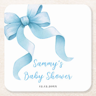 Blå Coquette Bow Baby Shower-fest Underlägg Papper Kvadrat
