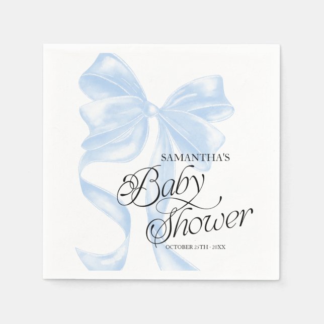 Blå Coquette Bow Baby Shower-fester Servetter (Framsidan)