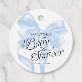 Blå Coquette Bow Baby Shower Förmånsetiketter Gåvor Etiketter