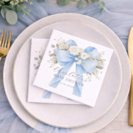 Blå Coquette Bow Blommig Baby Pojke Shower Pappersservett