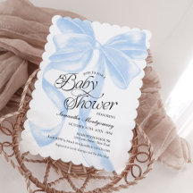 Blå Coquette Bow Boy Baby Shower-inbjudan