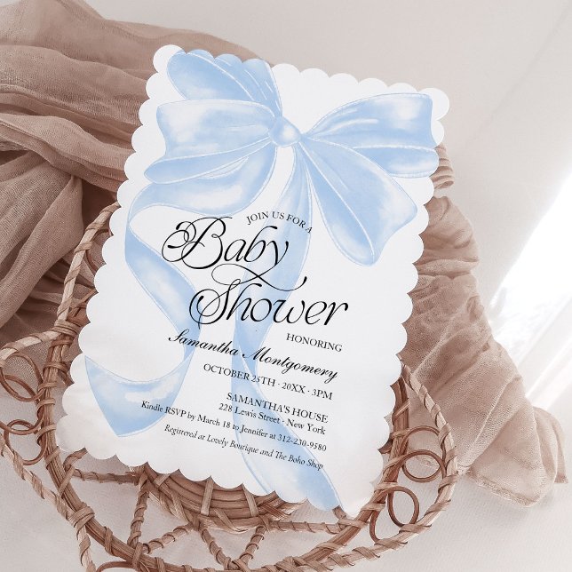 Blå Coquette Bow Boy Baby Shower-inbjudan Inbjudningar (Skapare uppladdad)