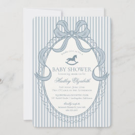 Blå Coquette Bow Gunghäst Baby Shower Inbjudningar