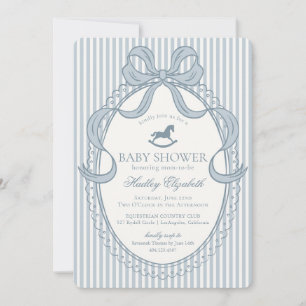 Blå Coquette Bow Gunghäst Baby Shower Inbjudningar