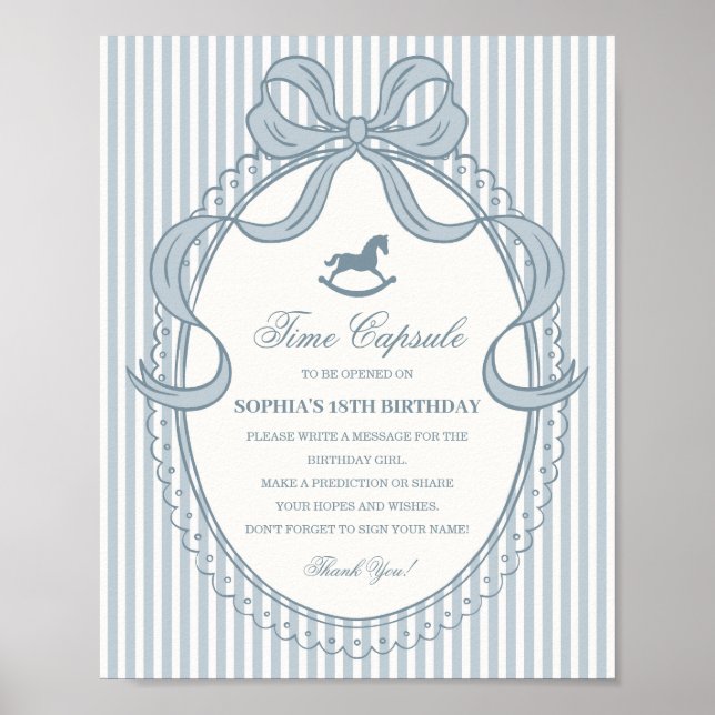 Blå Coquette Bow Gunghäst Tids kapsel Poster (Framsidan)