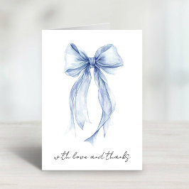 Blå Coquette Bow Watercolor Bröllopsdusch Tack Kort
