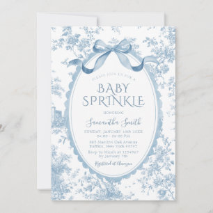 Blå Coquette Chinoiserie Toile Flicka Baby Sprinkl Inbjudningar