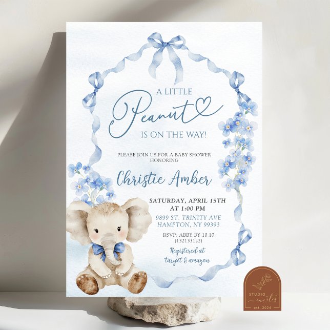 Blå Coquette Elefant Little Peanut Baby Shower Inbjudningar (Skapare uppladdad)
