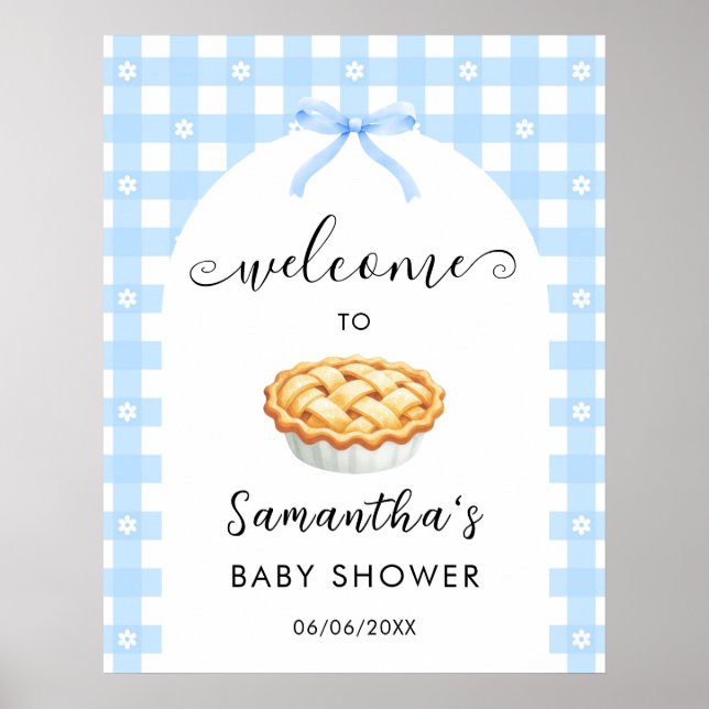 Blå Coquette Paj Baby Shower Välkommen Poster (Framsidan)