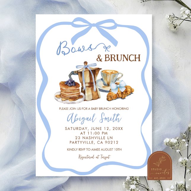 Blå coquette slingor och brunch baby shower inbjudningar (Skapare uppladdad)