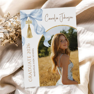 Blå Coquette Slöja Foto 2026 Examen Fest Inbjudningar