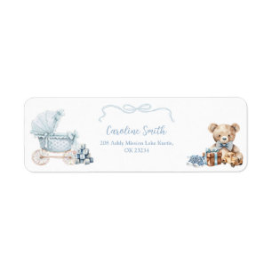 Blå Coquette Vagn Baby Shower Adressetikett Returadress Etikett