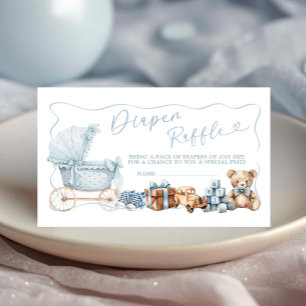 Blå Coquette Vagn Baby Shower Blöja Lotteri Tilläggskort